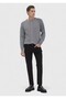 Gray Crew Neck Jacquard Wool Blend Sweater - 2