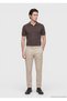Beige Plain Woven Jogging Fit Casual Silk Blend Trousers