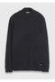 Navy Blue Half Turtleneck Plain Knit Wool Blended Sweater - 7