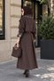 Stone Garnished Lined Long Trench Coat - 9803-Brown - Standard Size - 2