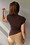 Padded Shoulders Draped Sleeveless Blouse BROWN - 4