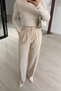 Gold Button Detail Elastic Waist Stone Palazzo Trousers - 2