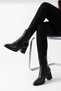 Women's Black Side-Zip Closure Pointed Toe Heeled Boots