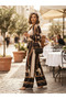 Italian Cut Horse and Chain Baroque Patterned Luxury Satin Bomber Jacket & Palazzo Pants Set - 3