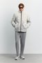Men's Ecru Stand Collar Patterned Warm Plush Comfort Fit Coat A62Y6082 - 8