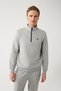 Men's Gray Stand Collar Zippered Raised 3 Thread Sweatshirt E 001020 - 3