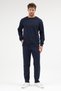 Navy Blue Relaxed Fit Crew Neck Sweatshirt Straight Leg Men's Tracksuit Set - 3