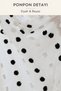 Linen Textured Black - White Colored Ecru Tulle Curtain with Pompom Detail 1/3 Sik Pile No Ironing Required Children's Room Tulle