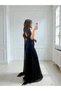 Valentina Beaded Sequin Embroidered Cape Navy Blue Designer Evening Dress - 8