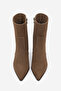 Women's Side Zipper Pointed Toe Thick Heeled Boots Lactone Light Brown Suede - 7