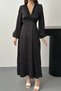 Black Satin Polka Dot Dress with Lace Detail - Black - 3