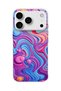 iPhone 18 Pro Max Compatible Pink Blue Fluid Printed Transparent Phone Case
