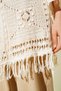 Women's Cream Perforated Openwork Knitwear with Tassels, Long Sleeves, Motif, Flowy Loose Cardigan - 4