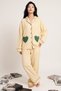 Yellow Stripe Patterned Heart Embroidered Soft Tuşe Winter Buttoned Ribbed Knitted Pajama Set 8084 - 2