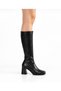 Shoes Heeled Stretch Below-Knee Long Boots with Blunt Toe - 3
