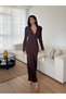 Women's Brown Sandy Deep Chest Decollete Maxi Dress