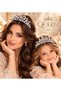Luxurious Crystal Pearl Stone Peak Motif Tiara Princess Crown Silver Metal Adult and Child Compatible