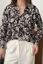 Women's Black Floral Patterned Buttoned Long Sleeve Satin Shirt Classic Collar Flowy Comfortable Fit - 5