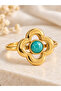 Stone Detailed Flower Figured Adjustable Vintage Ring Women's Turquoise - 2