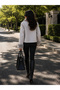 Women's Gray Fur Collar and Cuffs Short Cashmere Jacket with Gold Zipper Pockets - 2