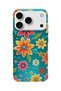 iPhone 18 Pro Max Compatible Colorful Flower Turquoise Printed Transparent Phone Case