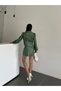 Green Leather Look Blouse & Skirt Set with Metal Button Detail - Green - 5