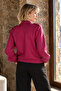 Women's Fuchsia Felt Fabric Coat with Zipper Front and Elastic Sleeves Arm-27K001041 - 2