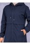 Hooded Zippered Raincoat Trench Coat Navy Blue - 3