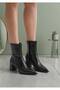 Women's Black Pointed Toe Thick Heeled Zippered Ankle Boots Stylish Daily Classic Shoes - 2