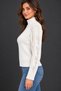Women's Turtleneck Long Sleeve Leaf Pattern Openwork Sleeve Detailed Perforated Soft Textured Stylish Casual White Knitwear Sweater - 4