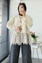 Premium Lace Detailed Sleeve Gathered Knitwear Cardigan - Ecru - 5