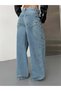 Women's Folded Waist Detailed Wide Leg Jeans Loose Leg Denim Trousers - 4