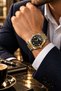 Men's Wristwatch Grey Golden Yellow Steel Band Black Honeycomb Pattern Dial Quartz Movement Calendar 3 Atm - 2