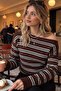 Off-Shoulder Wide Collar Striped Knit Sweater Fhmmzr004 - 3