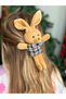 3D Design Toy Plush Cute Rabbit Automatic Clip-On Women's Children's Barrette Plaid Brown - 2