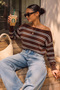 Off-Shoulder Wide Collar Striped Knit Sweater Fhmmzr004 - 4