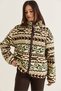 Women's Cream-Green Patterned Stand Collar Pocket Detailed Ribbed Zippered Fleece Sweatshirt 4219 60286646 - 4