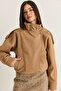 Women's Camel Viral Oversize High Collar Epaulet Detailed Faux Cashmere Coat 427 60286643
