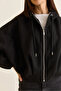 Women's Black Hooded Lined Pocket Detailed Bomber Cut Zippered Cashmere Coat 7053 60286642 - 7