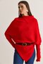 Women's Red Belted Asymmetrical Collar Bat Sleeve Knitwear Sweater Cln20 60286631