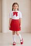 Girl's Short-Sleeved Doll Collar Red Polka Dot Shirt with Scarf Yellow Chain Red Pleated Skirt April 23 October 29 Show Outfit - 2