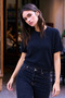 Women's Crew Neck Short Sleeve Black Knitwear Sweater