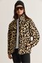 Women's Brown-Beige Patterned Stand Collar Pocket Detailed Ribbed Zippered Fleece Sweatshirt 4219 60286646