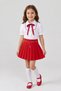 Girl's Short-Sleeved Red Piping Red Ribbon Shirt Yellow Chain Red Pleated Skirt October 29 April 23 Show Outfit - 2