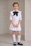Girl's Black Scarf, Polka Dot Ruffle Collar, White Long Sleeve Shirt, Yellow Chain, White Pleated Skirt, October 29, April 23 Show Outfit - 3