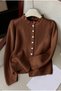 Women's Ruffled Soft Textured Pearl Buttoned Knitwear Cardigan