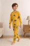Boy's 100% cotton yellow dinosaur patterned pajama set - 2