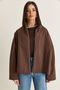 Women's Brown Oversize Stand Collar Zippered Raglan Sleeve A-Line Short Trench Coat 2100 60286511 - 2