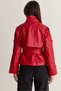 Women's Red Stand Collar Epaulettes Belted Regular Fit Faux Leather Jacket 3178 60286513 - 7