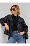 Women's Jacket with Stand Collar and Faux Leather Lining - Trench Coat - 2
